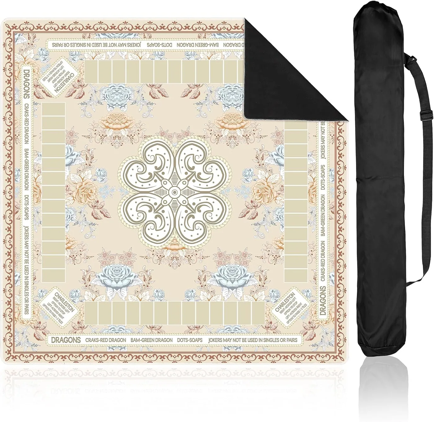 party greeting — Chinoiserie Mahjong Mat with Black Carrying Bag, Beige