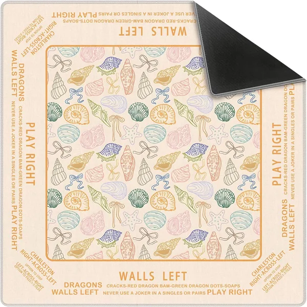 Elpwk — Beige Nautical Coastal Beach Shell Mahjong Mat 31.5" x 31.5"
