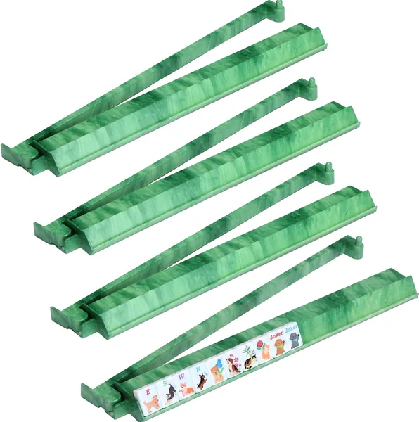 LaRandom — 4 Pcs 18.7 Inch Acrylic Mahjong Tile Racks with Pushers (Green Agate)