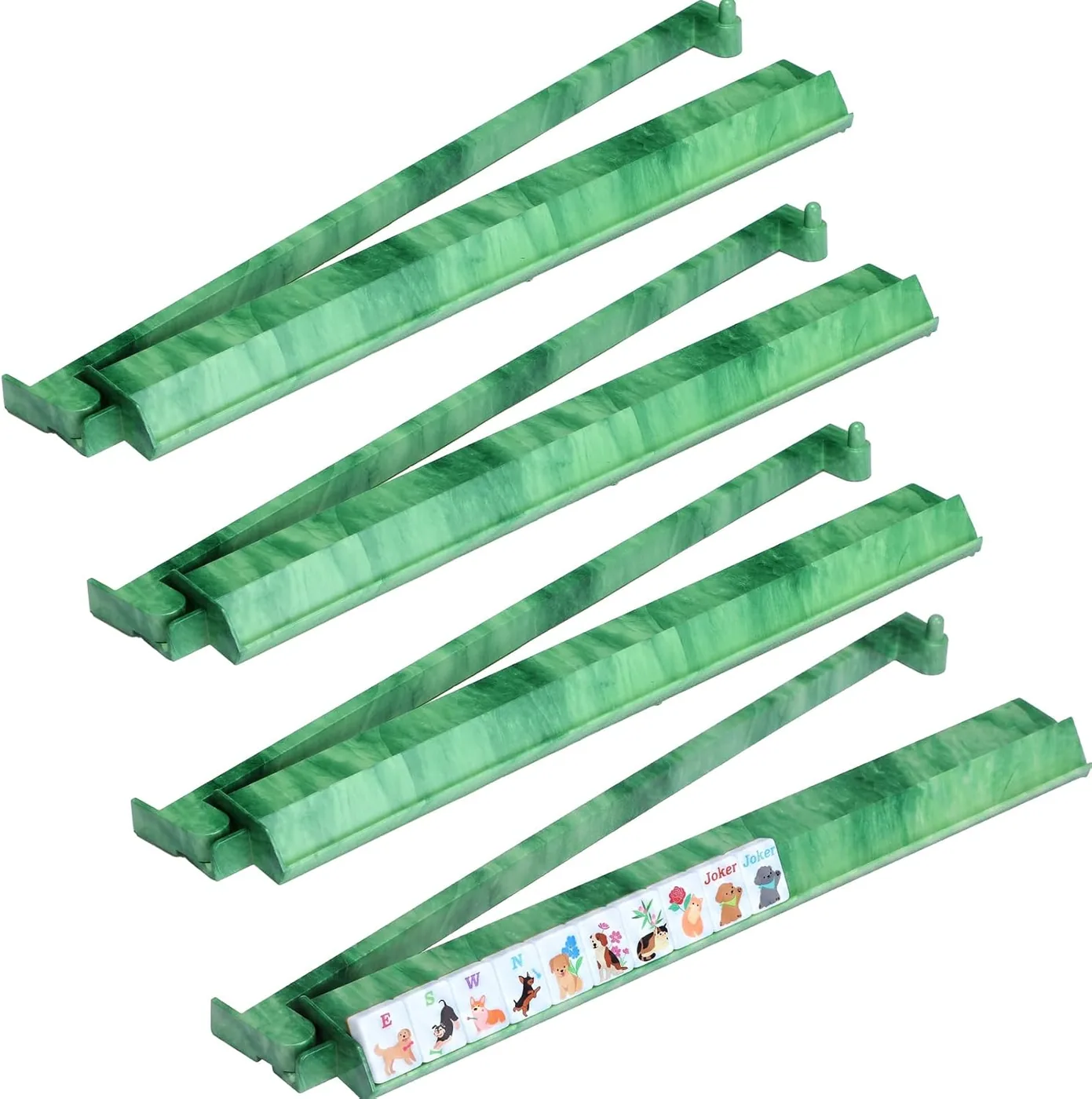LaRandom — 4 Pcs 18.7 Inch Acrylic Mahjong Tile Racks with Pushers (Green Agate)
