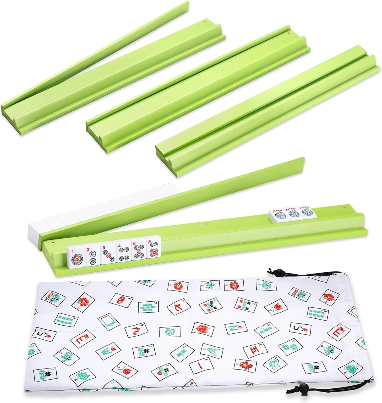 LUMIVIA — Mahjong Racks with Pushers, Light Green Wooden American Mahjong Tile Pushers and Racks Set of 4 (19.68 Inches)
