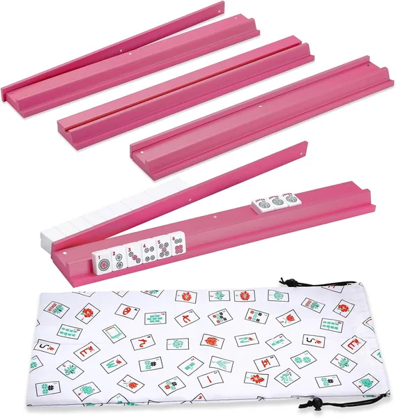 LUMIVIA — 50cm Mahjong Racks with Pushers, Wooden American Mahjong Tile Pushers & Racks Set of 4