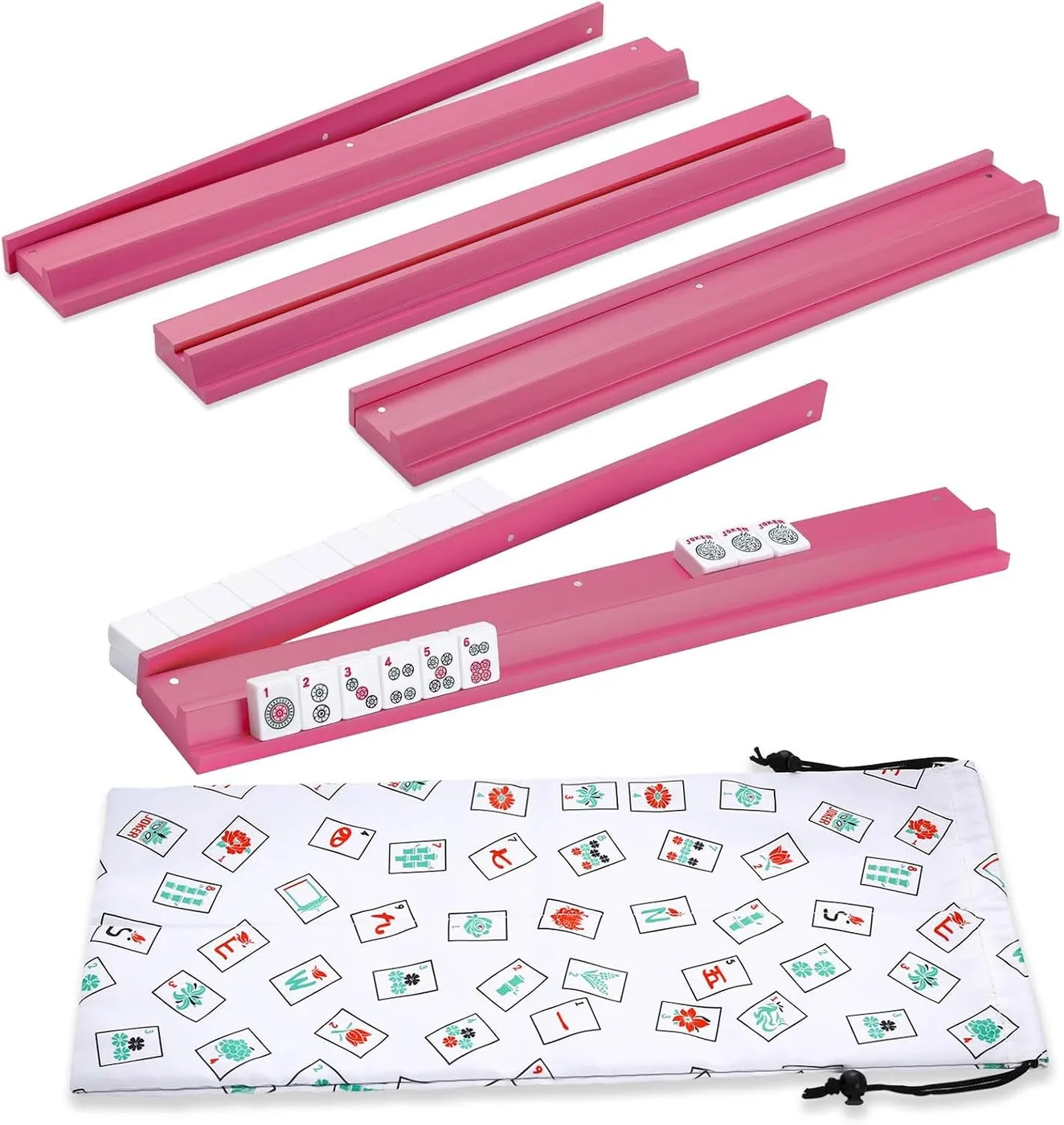 LUMIVIA — 50cm Mahjong Racks with Pushers, Wooden American Mahjong Tile Pushers & Racks Set of 4