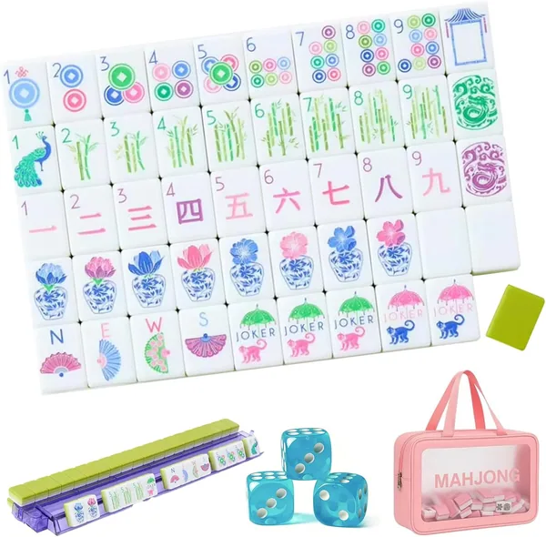 Mcsargrd — 4 Layer Mahjong Tiles, 160 Acrylic American Tile Set with Carrying Bag (Light Green)