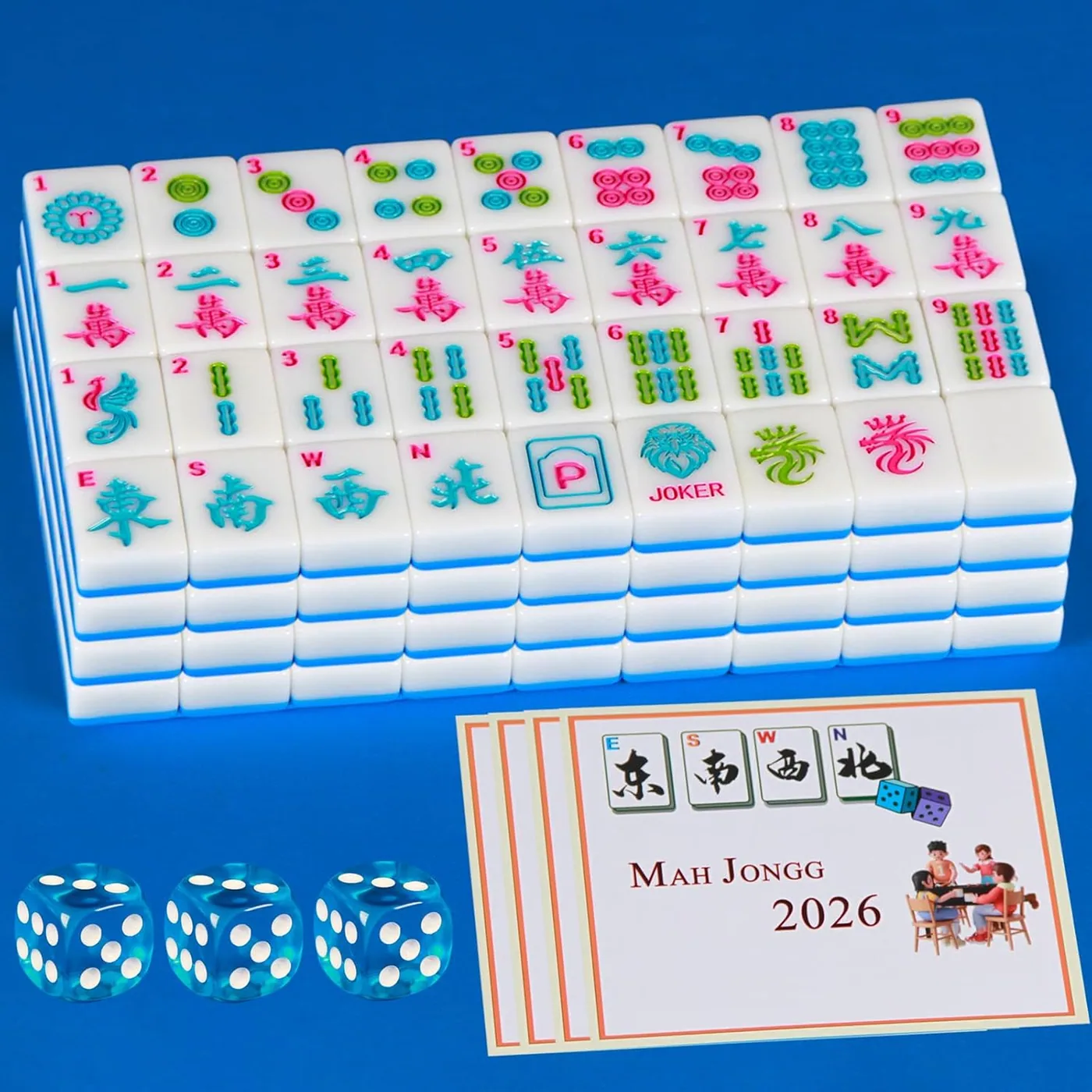 YANMEIYA — Blue Mahjong Tile Set, 1.2-inch American Mahjong Tile Set
