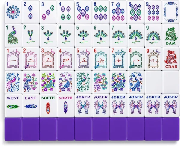 Binood — Peacock American Mahjong Set, 160 Four-Layer Acrylic Carved Tiles