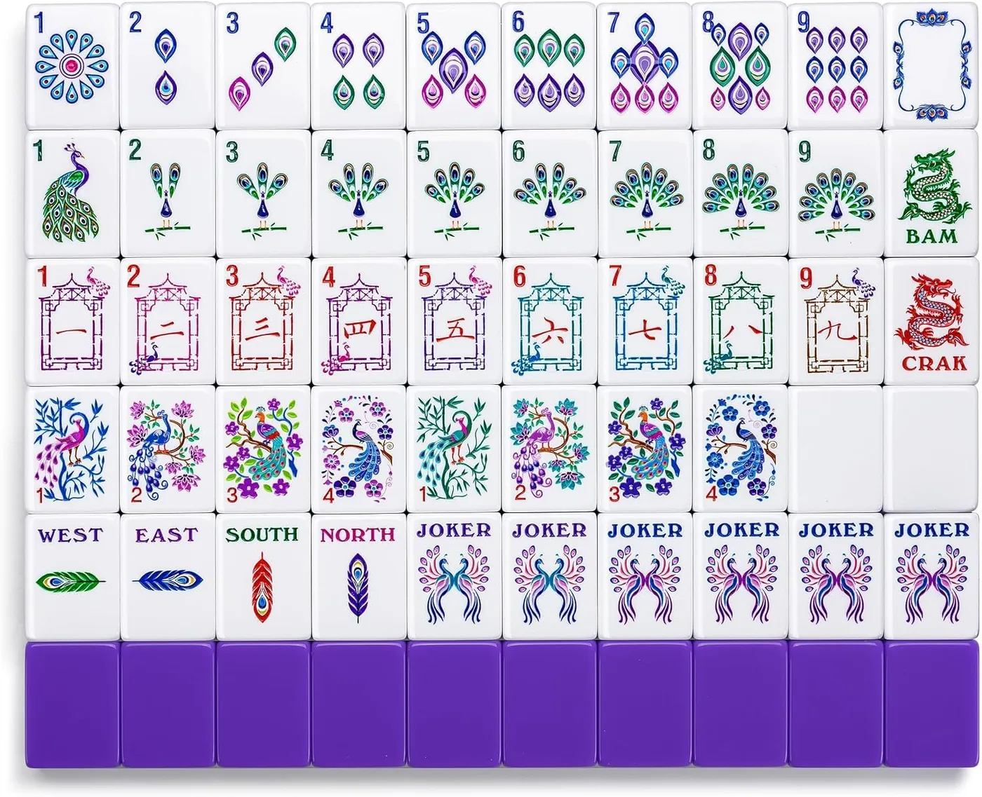 Binood — Peacock American Mahjong Set, 160 Four-Layer Acrylic Carved Tiles