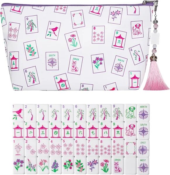 GUSTARIA — Mini Mahjong Tiles Set, American Mahjong Game Set with 160 0.94in Acrylic Tiles, 4 Racks and a Carrying Bag