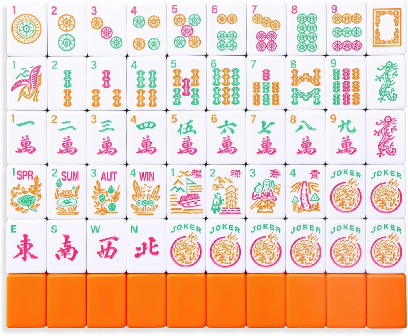 Majolicia — 166 American Mahjong Tile Set (Orange and Green, 1.2"), Engraved, Tiles Only