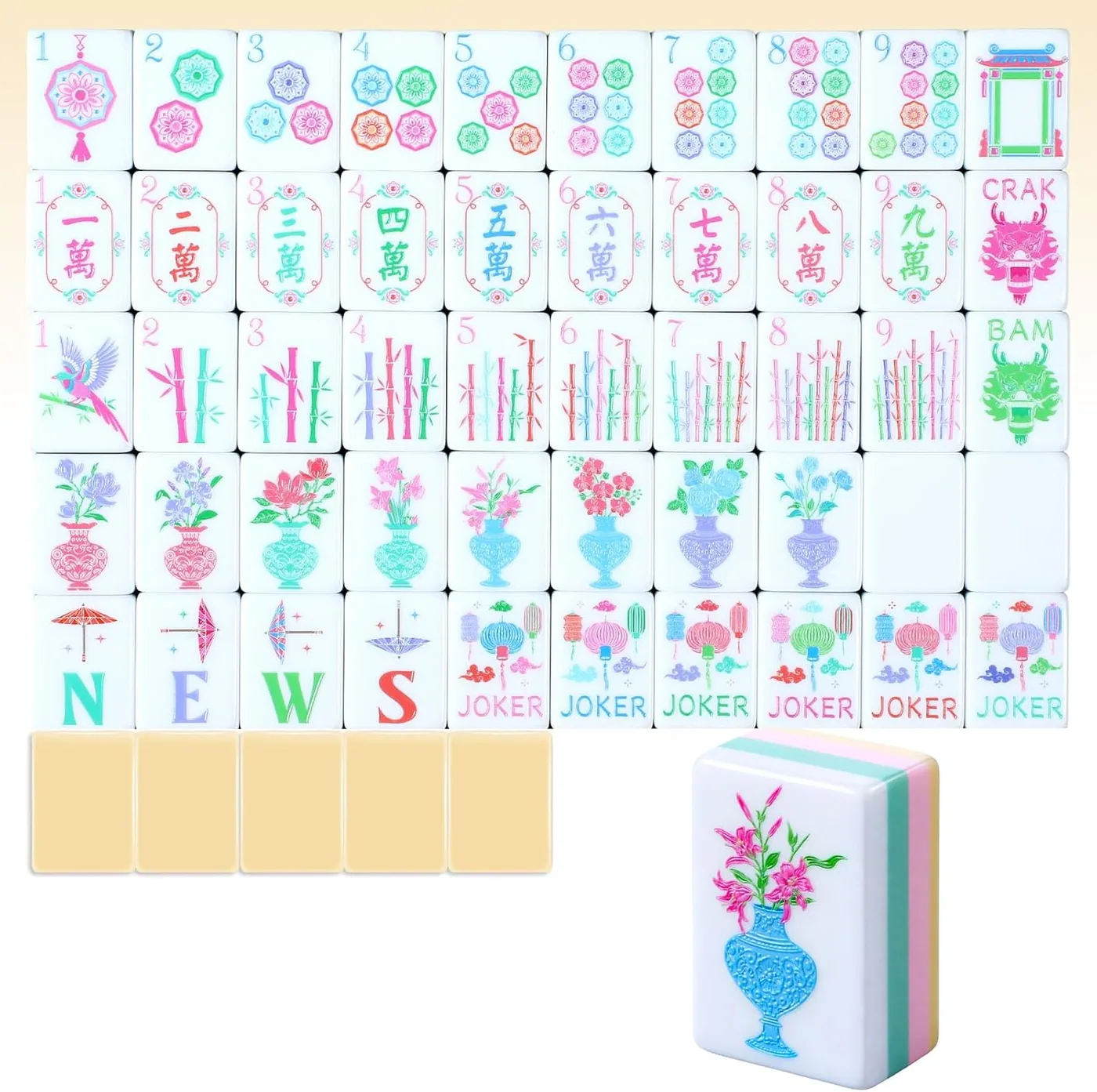Simgoing — 160 Pcs American Mahjong Tiles Engraved, Champagne, Tiles Only