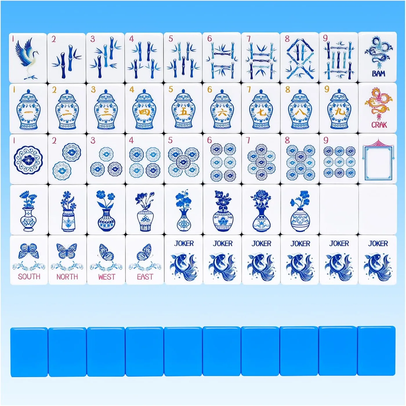 TIASUSAN — Light Blue American Mahjong Tile Set (1.2"), 160 Engraved Tiles with Bag and Accessories