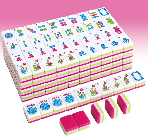 VercanMonth — 166 Pcs American Mahjong Set, 4 Layer Pink and Green, 1.2" Engraved Tiles