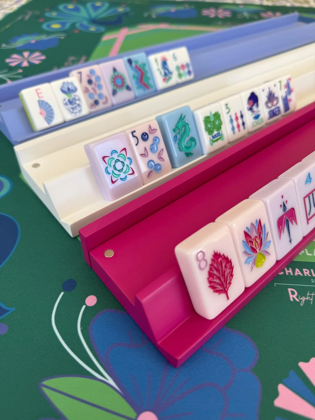 CharlotteMahjong — Wooden Mahjong Racks with Magnetic Pushers, White
