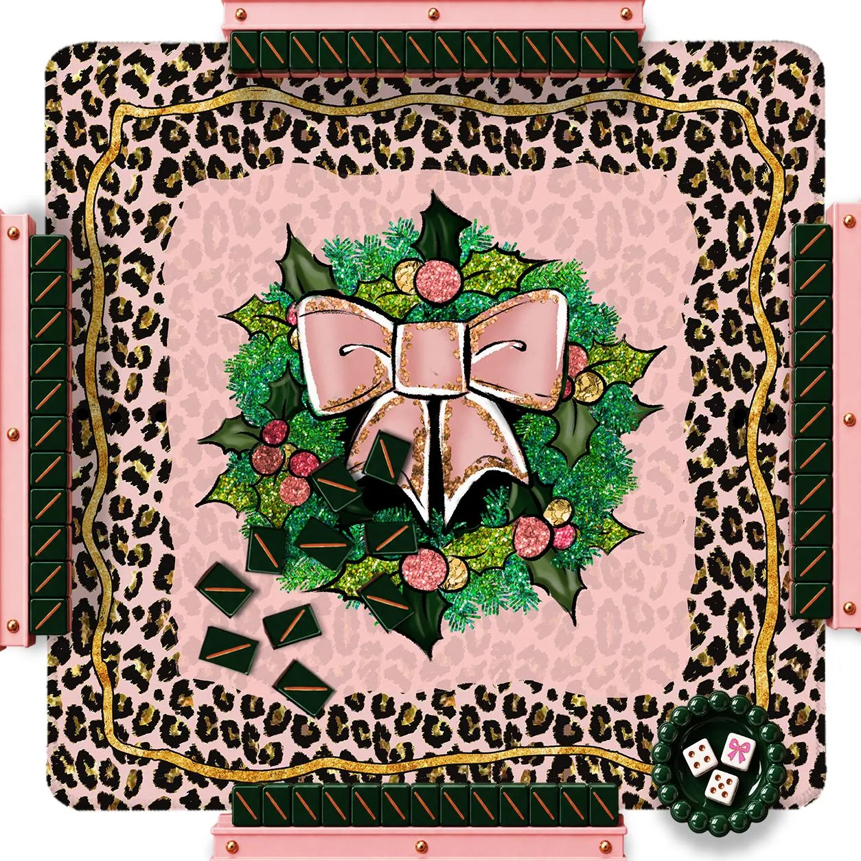 Christmas Custom Mahjong Mat - Winter Leopard