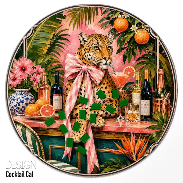 Custom Round Mahjong Mat - Cocktail Cat