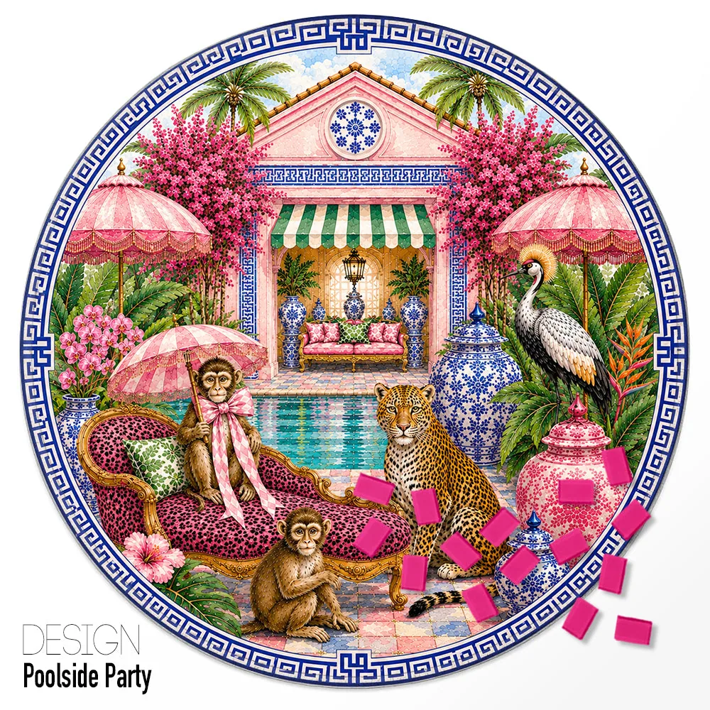 Custom Round Mahjong Mat - Poolside Party
