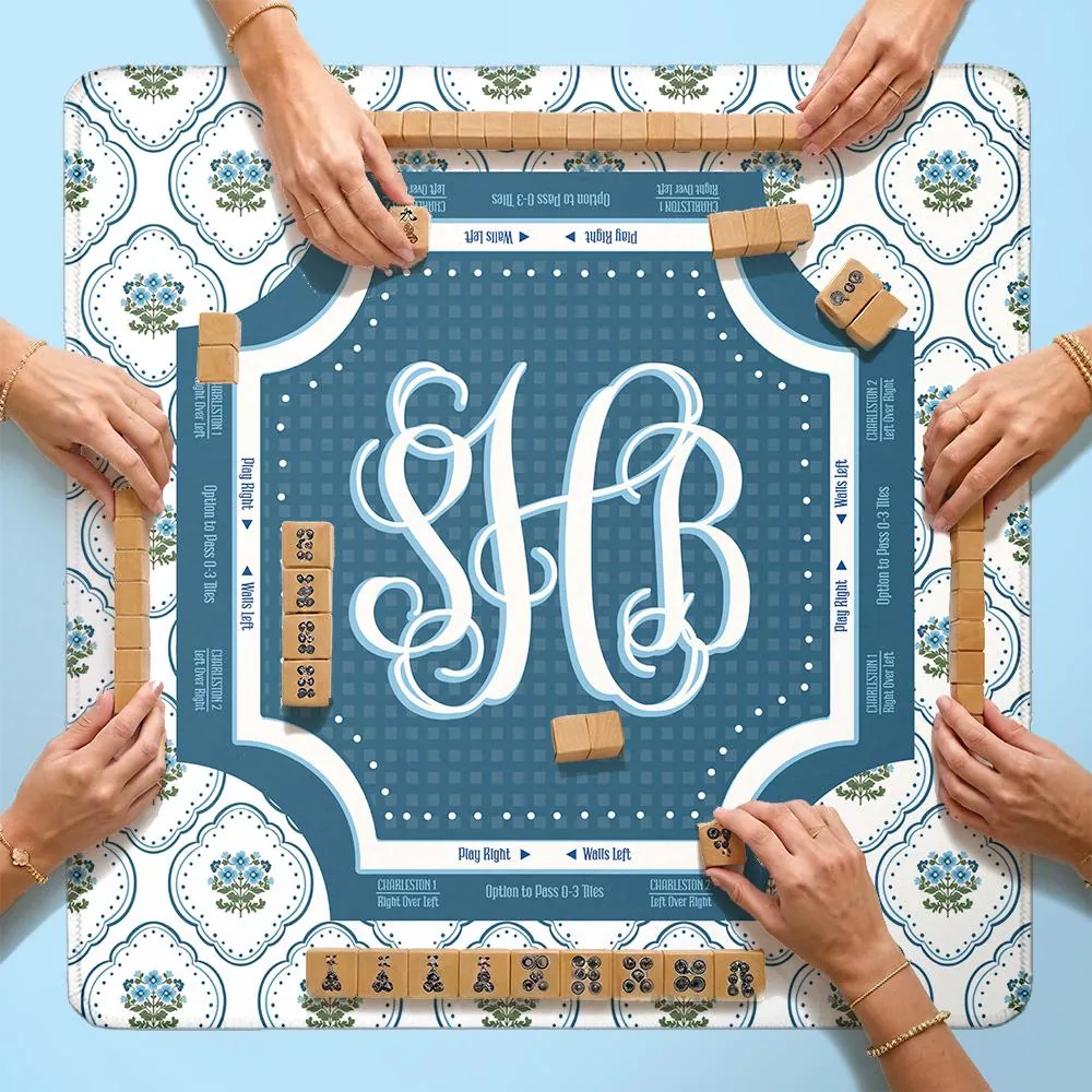 Custom Mahjong Mat, Dixie (Blue Block Print)