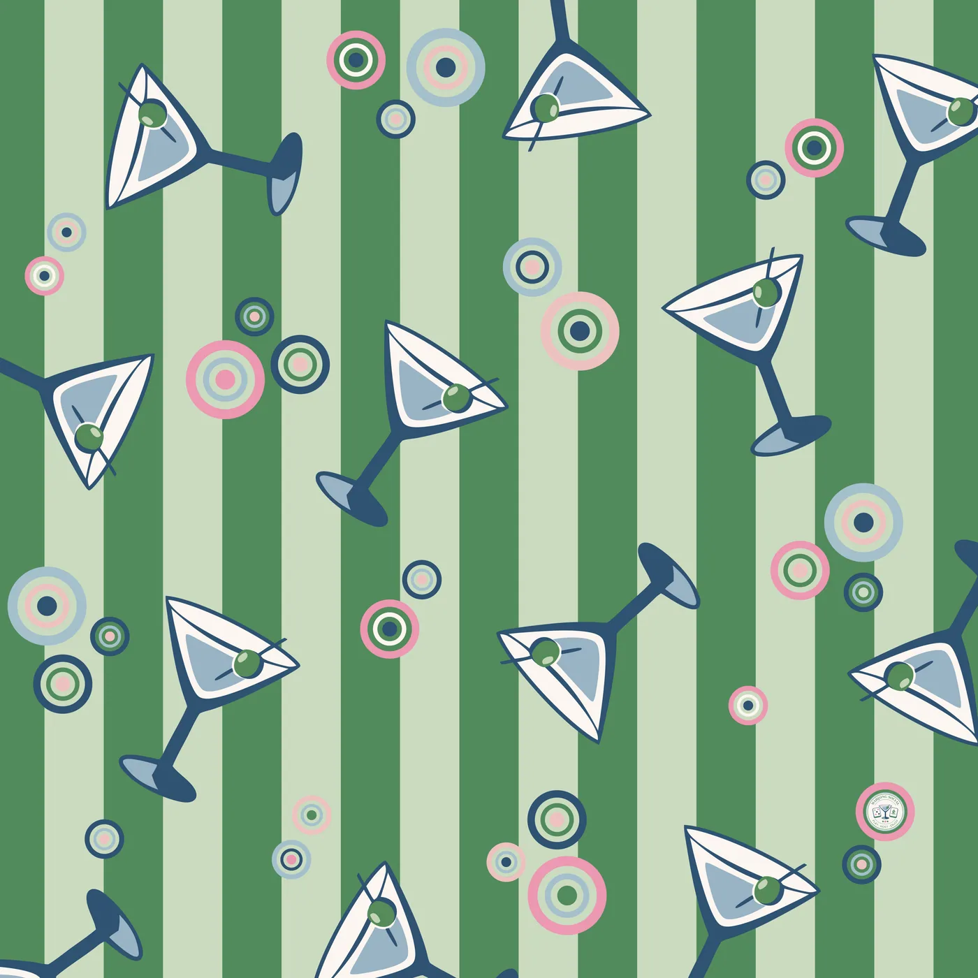 Green Stripe Martini Glass Mahjong Mat