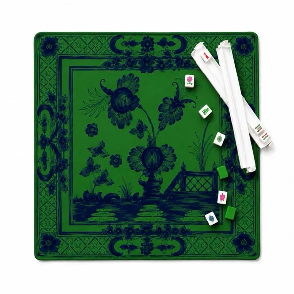 Italian Floral in Green and Navy Mahjong Mat