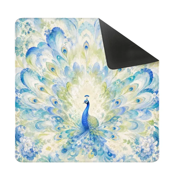 Blue Chinoiserie Peacock Square Mahjong Mat