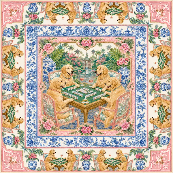 The Golden Standard — Golden Retriever Chinoiserie Mahjong Mat