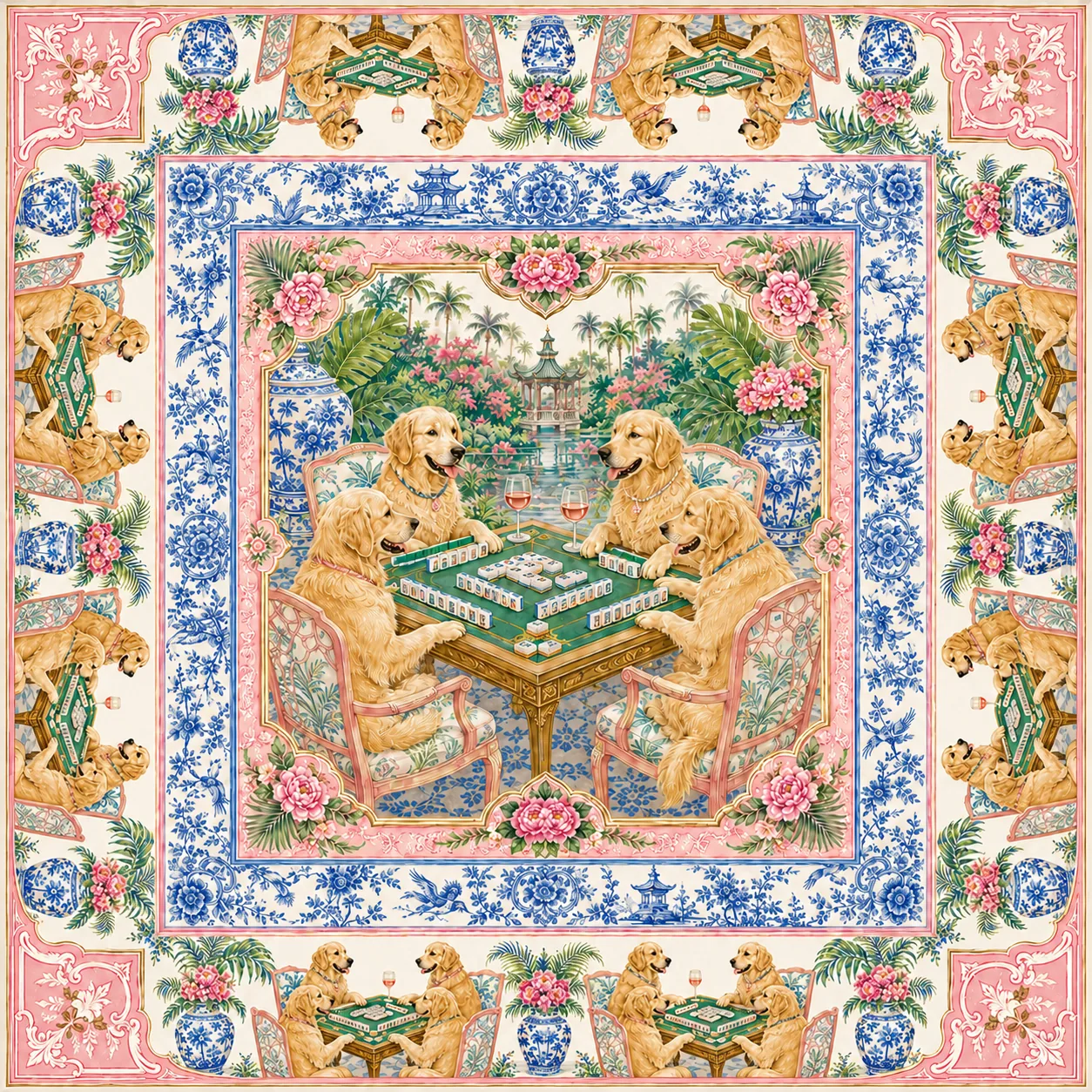 The Golden Standard — Golden Retriever Chinoiserie Mahjong Mat