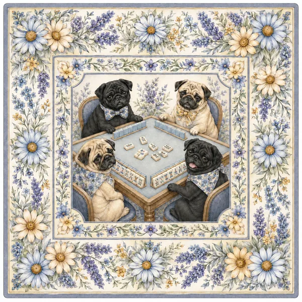 Pug & Petals — Pug Mahjong Mat