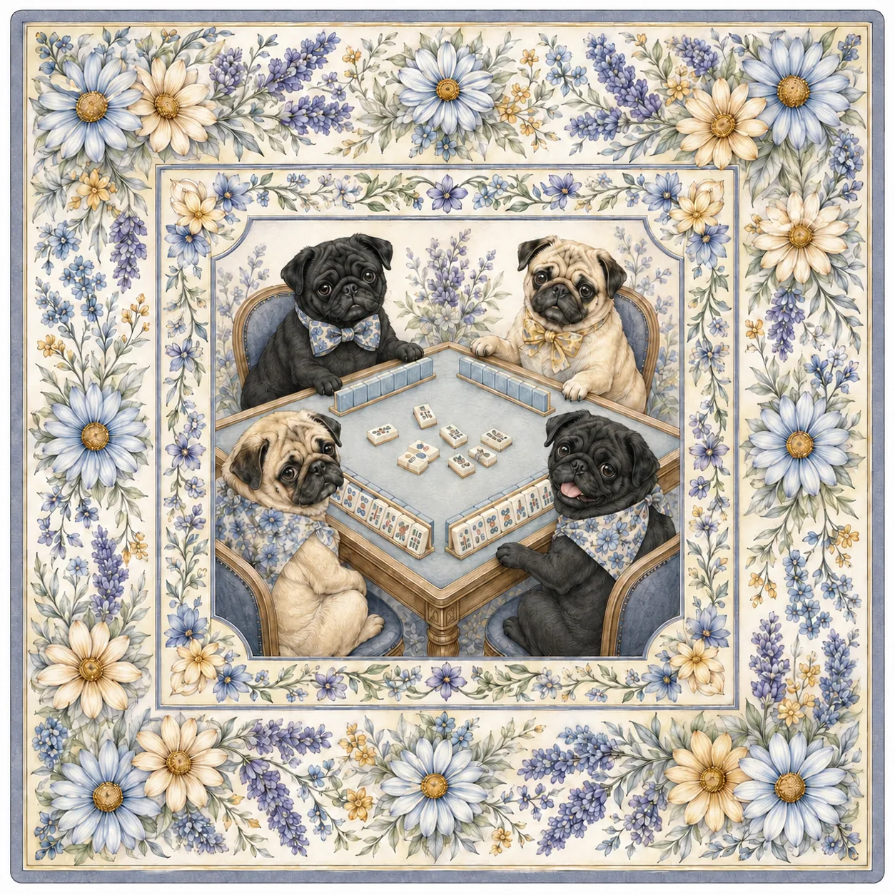 Pug & Petals — Pug Mahjong Mat
