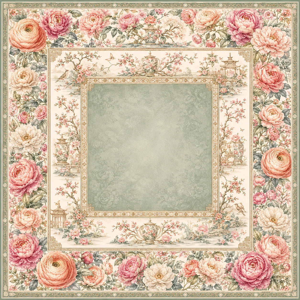 Blossom & Blue — Soft Chinoiserie Peony Mahjong Mat