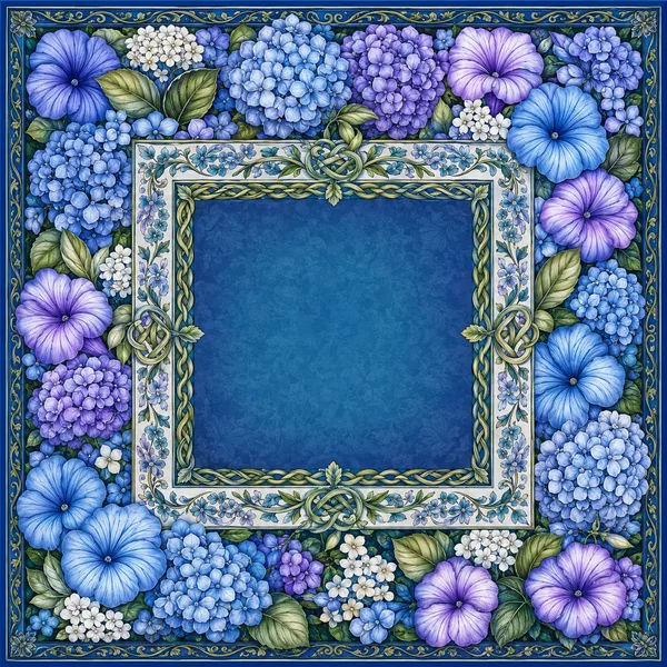 Hydrangea Court — Bold Blue Floral Mahjong Mat